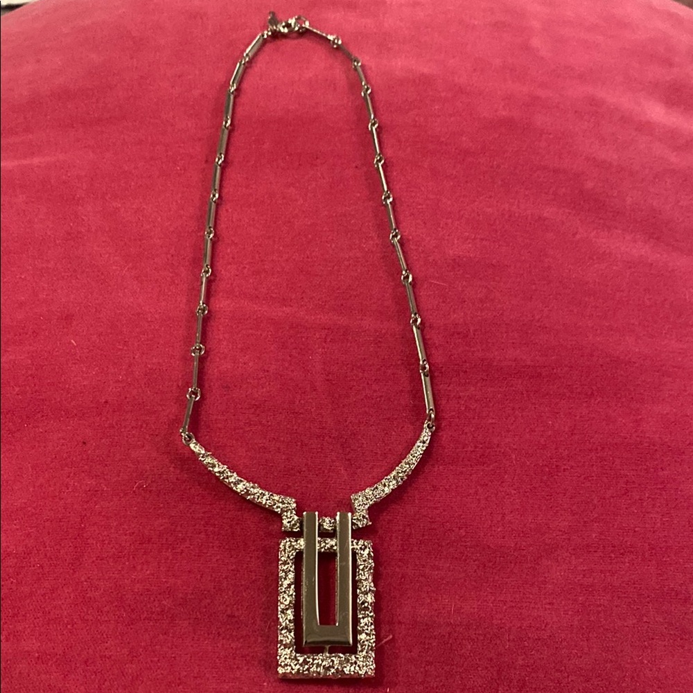 Vintage Crown Trifari Silver  Necklace with Geometric Pendant